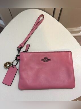 Coach Pink Leather Wristlet with Charm